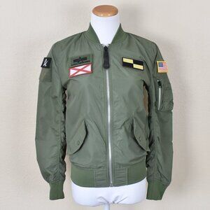Alpha Industries Green Bomber Jacket with Military Patches